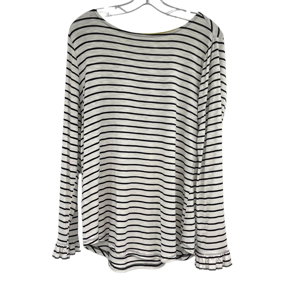 Maurices Striped Shirt Ruffle Cuffs Black White Size Large - Picture 10 of 10